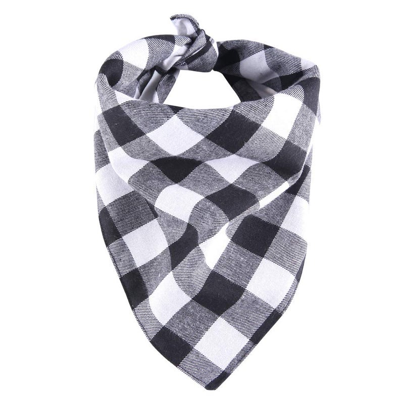 YAKA Pet Dog Bandana Triangle Bibs Scarf, Double-Cotton Plaid Printing Kerchief Set Accessories for Small and Medium Dog (Large/Neck Circumference suitable9.8-19inch, Black and White lattices) - Image 1